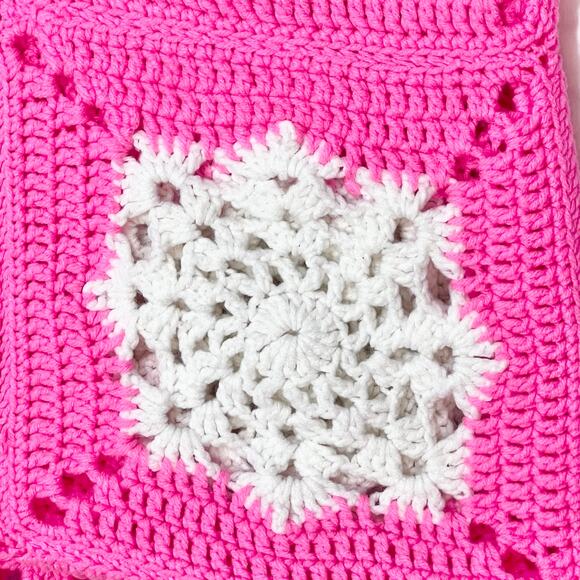 Handmade Pink and White Crochet Granny Square Afghan Blanket 67X64 Baby Girl - Picture 4 of 4